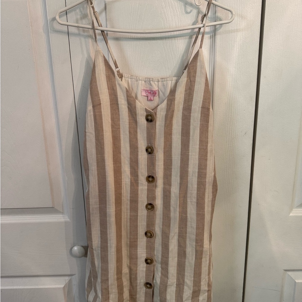 Pink Lily Cream Button-Down Dress